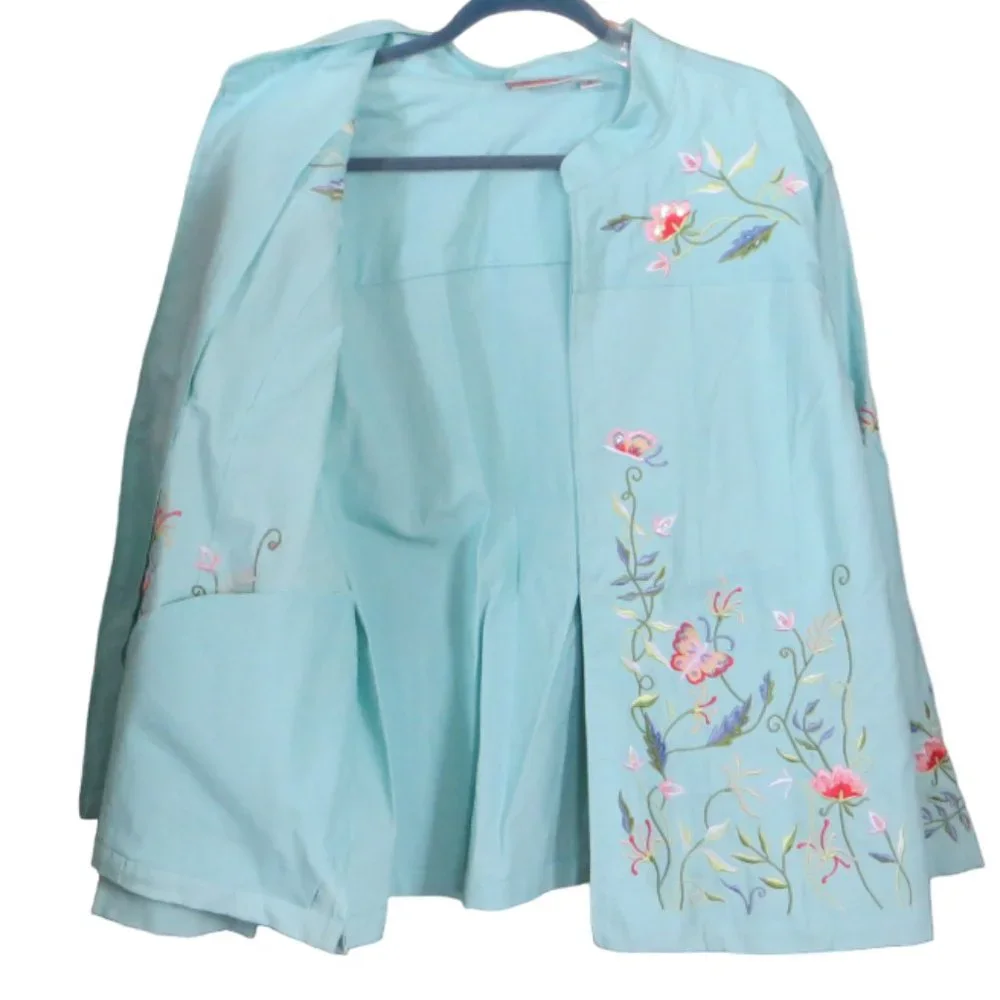 Quacker Factory Womens Light Weight Jacket Turquois Color Sewn Designs Size 2XL - Picture 6 of 9